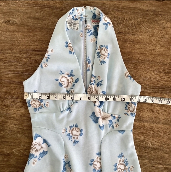 Vtg 70s Richard Shops maxi halter neck A line floral rose pale baby blue dress - Picture 6 of 8
